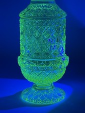 Vintage Wilkerson Green Fine Cut and Block Fairy Lamp Uranium Glass UV Glow MCM picture