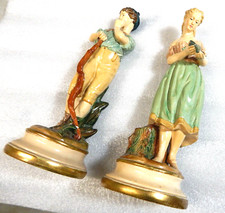 Vintage BORGHESE Boy & Girl Italian Chalkware Pair Couple Figurine Art Deco 11” picture
