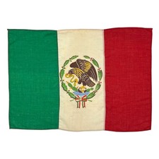 Vintage Wool Mexico Flag Old Cloth Eagle Sewn Mexican Antique Textile Art Decor picture