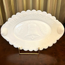Antique 1876 Centennial John Hancock Liberty Bell Milk Glass Platter 11” picture