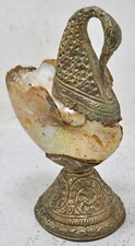 Antique Mother of Pearl White Metal Bird Figurine Original Old Hand Crafted picture
