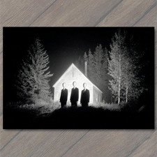 POSTCARD Faceless Men Suits House Woods Night Forest Bizarre Surreal Spooky picture