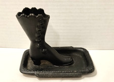 Vintage Wilton Cast Iron Victorian Ladies Boot Match Holder With Striker picture