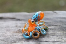Blown Glass Orange and Blue Octopus glass figurine Octopus Glass picture