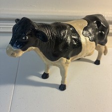 Cast Iron Cow Figurine Black and White Collectible Farmhouse Style Home Decor picture