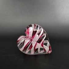 Vintage Steven Maslach Latticino Heart Swirl Art Glass Miniature Paperweight picture