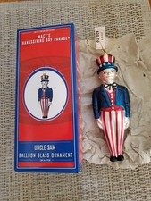 2002 Macy's Uncle Sam Balloon Glass Christmas Ornament New In Box 6