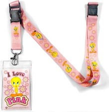 Looney Tunes Tweety Bird Art Images Lanyard with I Love Pink Badge Holder UNUSED picture