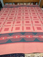 Vintage Beacon Style Camp Blanket Geometric Southwestern Pink Teal Soft 75X65 picture