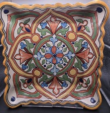Authentic Vintage Mexican Talavera Square Plate - Signed A.C.J. Puebla, Mexico picture
