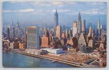 Vintage NYC Postcard UN Building Empire State Chrysler Skyline TWA Photo picture