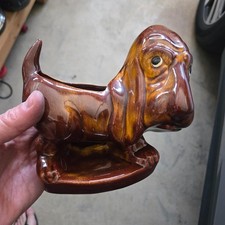 Vintage McFarlin Hickok Ceramic Brown Gold Basset Hound Puppy Dog Planter USA picture