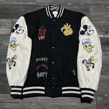 H&M DISNEY 100 YEARS OF WONDER VARISTY BOMBER JACKET M CHARACTERS BLACK WHITE picture