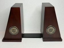 University of Pittsburgh School Seal/Crest Bookends Pair Wood Grain Wedge VTG picture