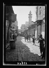 Photo:Nablus Palestine 1930s Old Town Street Minaret Arab Market Scene picture