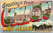 Postcard Greetings From Union New Jersey NJ Large Letter Roll Of Honor P19B picture