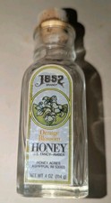 Vtg. 1852 Empty Honey Acres 4 Oz Jar Embossed On Bottom & 1 Side~Has Cork picture