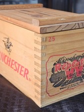 VTG ADVERTISING WOODEN WINCHESTER AMMO  BOX WITH GRAPHICS W REPEATER USA 25~12GA picture