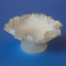 Vintage Fenton Silvercrest  White Pedestal Candy Dish Decorative Bowl 8” Dia. picture