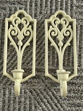 Vintage Pair Homco Wall Sconces Candle Holders Set Plastic White picture