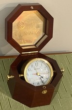 VINTAGE BENCHMARK GIMBALED CAPTAINS MARITIME DESK CLOCK IN WOOD PRESENTATION BOX picture