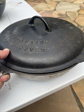 Griswold No. 10 Large Logo Cast Iron Skillet 716 w/ 1050 Fully Marked Dome Lid picture