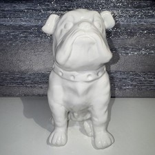 White Ceramic Sitting British Bulldog Statue  8” picture