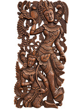 Vintage Balinese Hand Carved 3D Wood Relief Panel picture