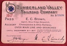 1917 Cumberland Valley RR Annual Cardstock Pass - Ornate with emblem on front picture