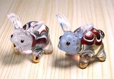 2pcs. maroon rabbit bunny figurine hand blown Glass art gild  GIFT decor - cute picture