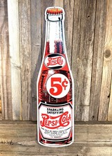 Pepsi Cola Glass Like Bottle Die Cut Out Metal Tin Sign Vintage Style Bar Garage picture