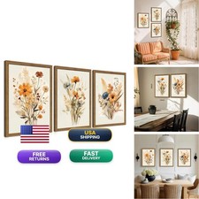 Raiqtols Vintage Wildflower Framed Canvas Wall Art Set 3 Rustic Botanical picture