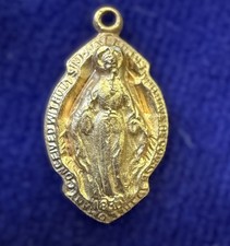 Vintage 10K Yellow Gold Mini Miraculous Medal Mary Charm Swift & Fisher 13mm picture