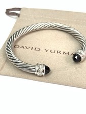 David Yurman 925 Silver 7mm Crossover Black Onyx & Diamond Cuff Bracelet picture