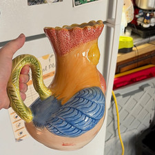 Gibson Rooster Novelty Ceramic Pitcher 1.7 PT Glazed Dishwasher Safe Handle picture