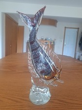 Murano Venetian Mid Century Tall Amber Red Silver Flake Tall Fish Sculpture picture