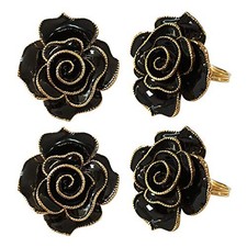 Black Napkin Rings Set of 4,Flower Rose Napkin Holder Rings Black Rose picture