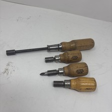Lot Of 4 - VINTAGE APEX SCREWDRIVER LOT  WOODEN HANDLE DAYTON OHIO USA picture