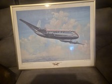 Vintage 1981 Framed Aviation Print - Vickers Viscount 701 BEA - John Amendola  picture