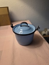 Vtg Enamelware Pot Lid & Bale Handle Light Blue w/ Black Trim  2 Cups picture