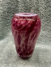Hand-Blown Art Glass Vase in Cranberry/Purple Swirled Pattern w/Gold Flecks picture