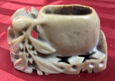 VINTAGE CHINESE HAND CARVED SOAPSTONE VASES/INK POTS Lot Of Two Carvings picture