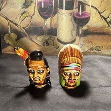 Vintage Multicolor Ceramic Figural Head Salt & Pepper Shakers 2pc Set picture