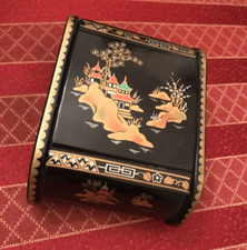 VINTAGE 1950s Black Baret Ware China Gardens Rose Petal Box Jewelry Box England picture