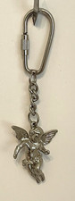 Vintage Metal Cherub Angel Cupid Keychain Key Ring Silver Small picture