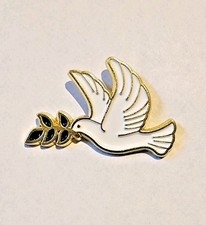 White Peace Dove Holding An Olive Branch Lapel Brooch Hat Pin picture