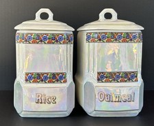 Mepoco Ware Kitchen Canister Jars Rice Oatmeal Opalescent German Lusterware picture