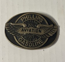 Phillips Aviation Gasoline Solid Brass Vintage Mens Belt Buckle picture