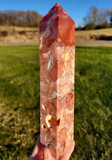 Antique Petal Pink Agate Tower Hot Blue Lace Druzy Gemstone Big Tall Crystal  picture