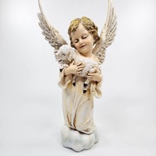 Roman Inc 2005 Angel Holding Lamb Kneeling Cherub Statue Figurine 14 in Vintage picture